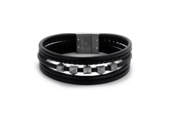 Victoria zwart leren heren armband met magneetsluiting. 