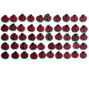 Set van 50 stuks kunststof kinderbedeltjes Lieveheersbeestje
