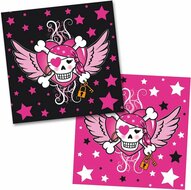 Piraten servetten roze/ zwart, 20 stuks