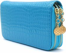 Portemonnee, blauw met croco-print