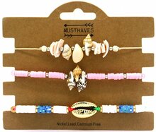 Set van 3 touw-armbandjes met schelpen en kraaltjes, set B