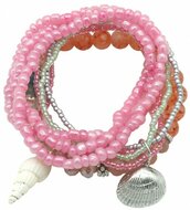 Armbanden set roze met schelpen