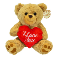 Pluche beer, bruin, met rood hart, 26 cm