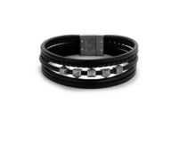 Victoria zwart leren heren armband met magneetsluiting. 